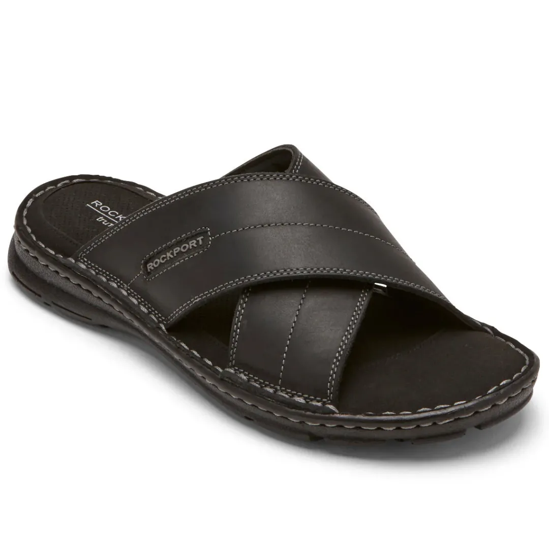 Hot Rockport Men'S Darwyn Cross Band Slide Black Leather Ii