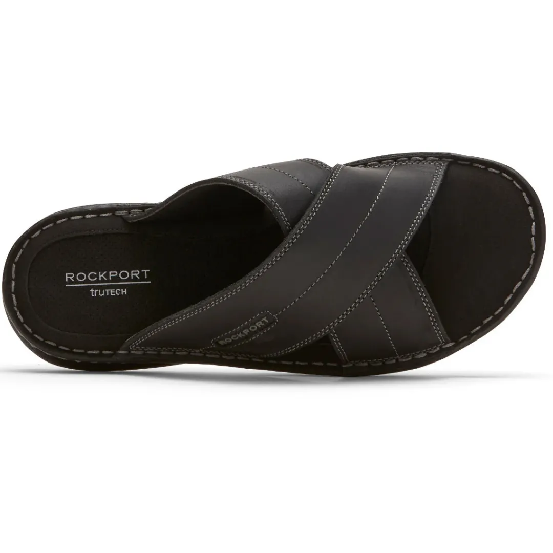Hot Rockport Men'S Darwyn Cross Band Slide Black Leather Ii