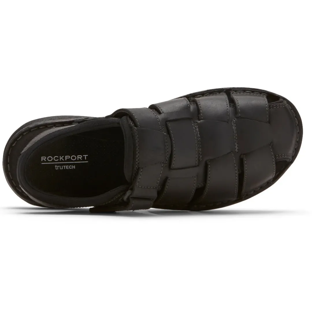 Sale Rockport Men'S Darwyn Fisherman Slingback Sandal Black Leather 2