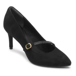 Outlet Rockport Women'S Total Motion 75Mm Heeled Mary Jane Black Suede Glam
