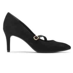Outlet Rockport Women'S Total Motion 75Mm Heeled Mary Jane Black Suede Glam